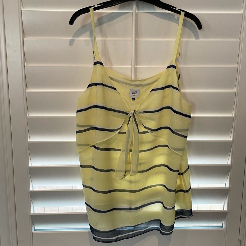 Cabi Yellow Navy Striped Knot Cami Top